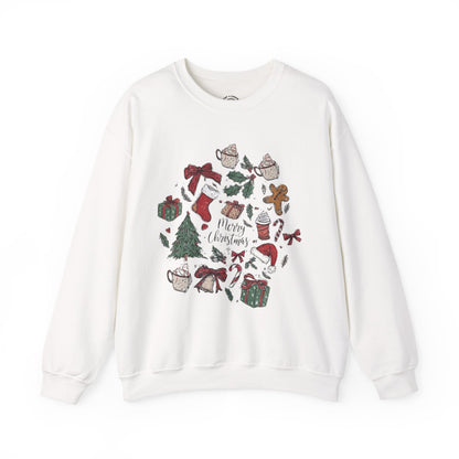 Christmas Cozy Crewneck Sweatshirt — "Merry Christmas" Holiday Icons Design
