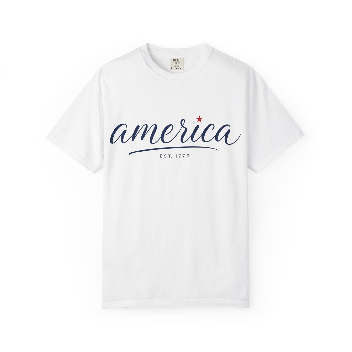 America Script T‑Shirt – Patriotic "America" Graphic Tee (Est. 1776)