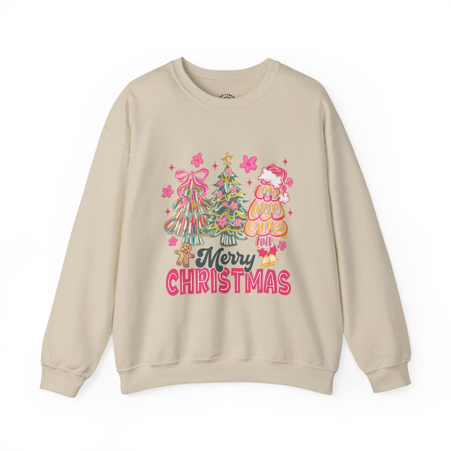 Christmas Trees Crewneck Sweatshirt — Merry Christmas Pink Holiday Sweater