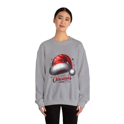 Christmas Sweatshirt - Red Santa Hat "Merry Christmas" Holiday Crewneck