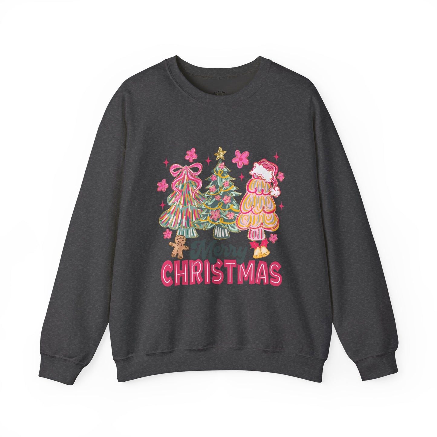 Christmas Trees Crewneck Sweatshirt — Merry Christmas Pink Holiday Sweater