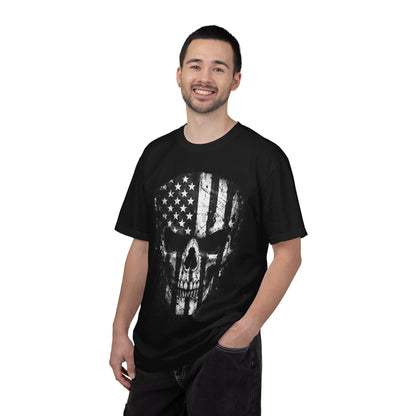 American Flag Skull T-Shirt — Distressed Patriotic Skull Tee