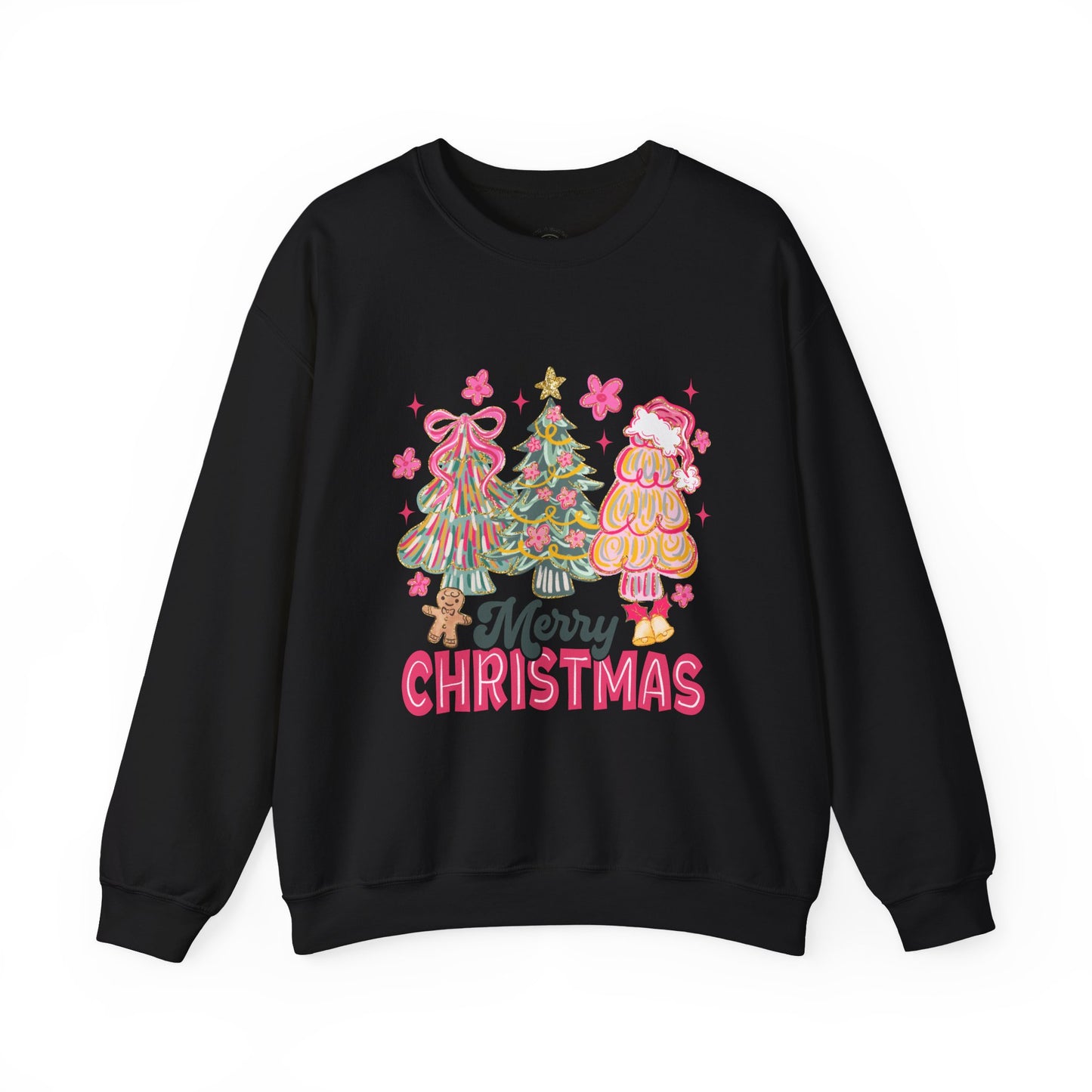 Christmas Trees Crewneck Sweatshirt — Merry Christmas Pink Holiday Sweater