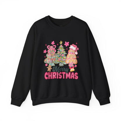 Christmas Trees Crewneck Sweatshirt — Merry Christmas Pink Holiday Sweater