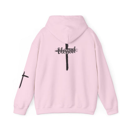 Blessed Cross Hoodie — Christian Faith Pullover with Cross Sleeve Design