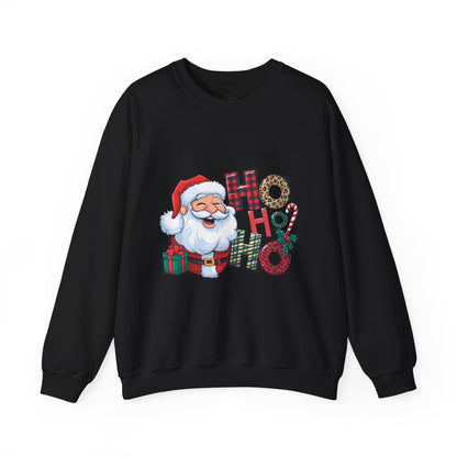 Christmas Santa 'Ho Ho Ho' Crewneck Sweatshirt — Holiday Plaid & Leopard Print Festive Pullover
