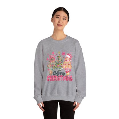 Christmas Trees Crewneck Sweatshirt — Merry Christmas Pink Holiday Sweater