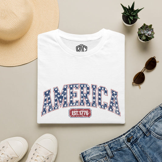 America Graphic T-Shirt — EST.1776 Patriotic Stars & Stripes Tee