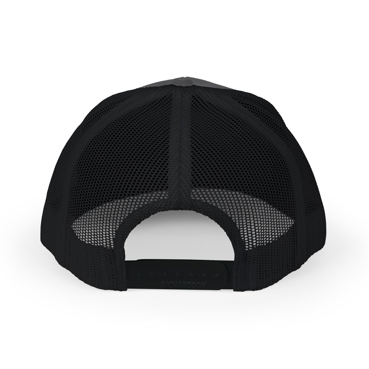 Embroidered Shield Snapback Trucker Hat — Classic Mesh Cap with Monogram Patch