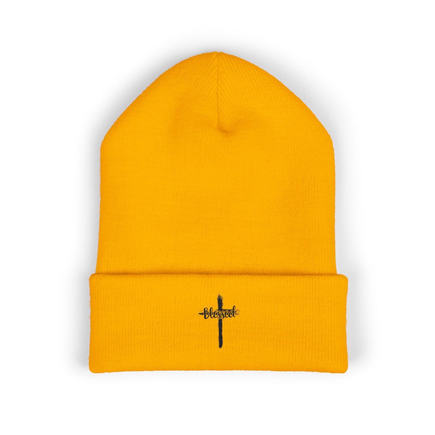 Embroidered Cross Cuffed Beanie — Minimal Faith Knit Hat