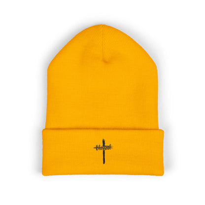 Embroidered Cross Cuffed Beanie — Minimal Faith Knit Hat