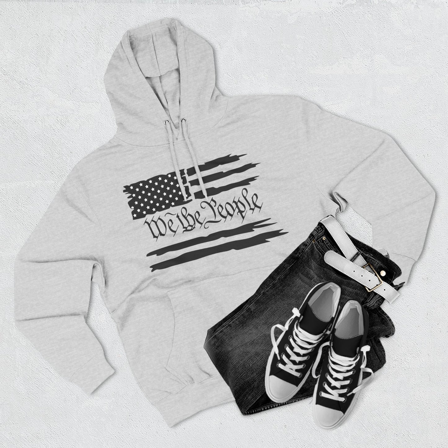 Patriotic "We the People" Hoodie - Distressed American Flag Pullover