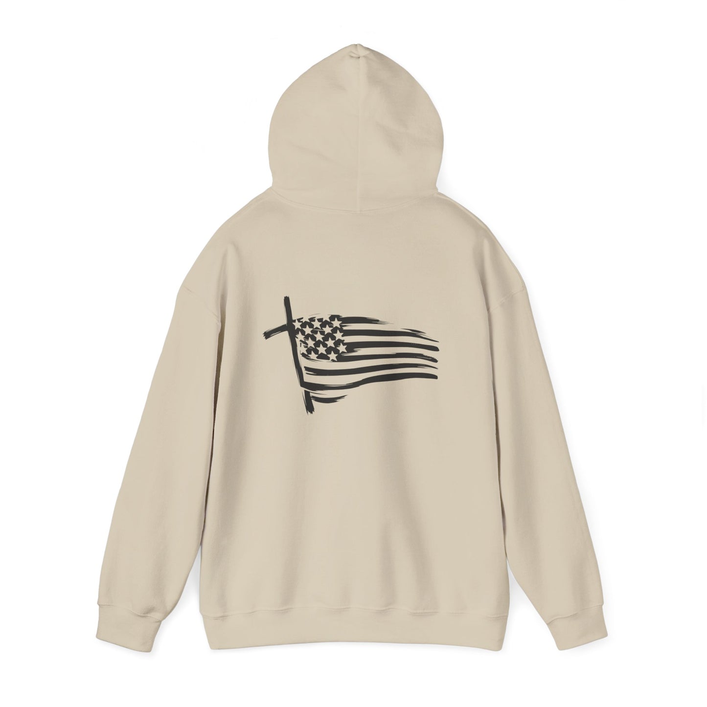Patriotic Raccoon Hoodie — Black Flag Cross Design