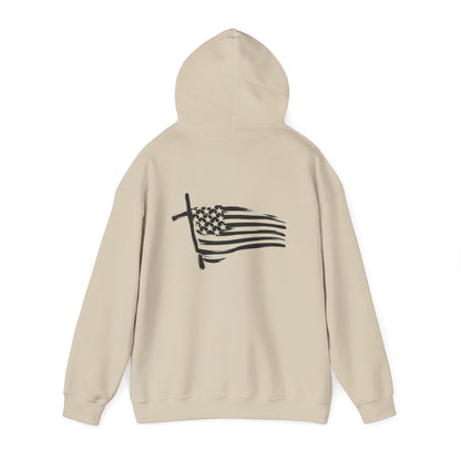 Patriotic Raccoon Hoodie — Black Flag Cross Design