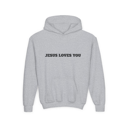 Youth Hoodie — "Jesus Loves You" Christian Scripture Sweatshirt (John 13:34)