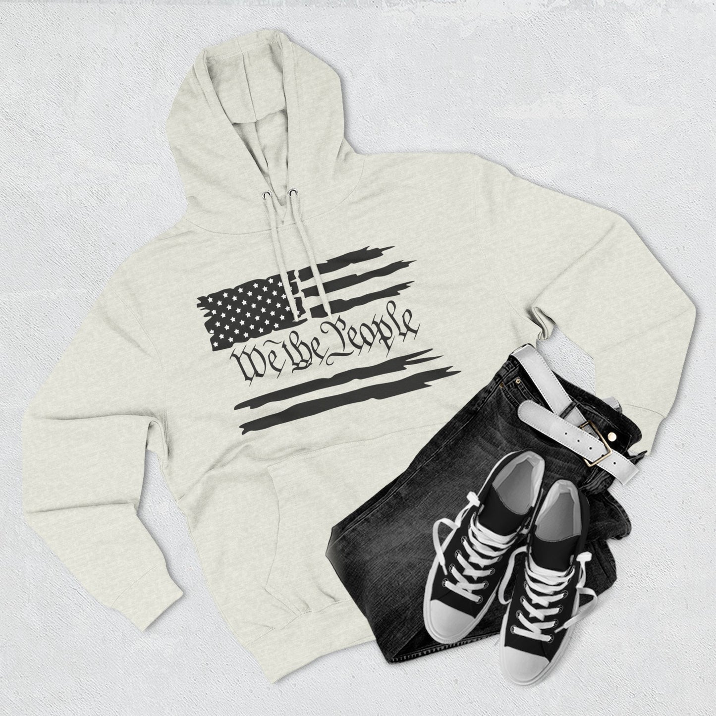 Patriotic "We the People" Hoodie - Distressed American Flag Pullover