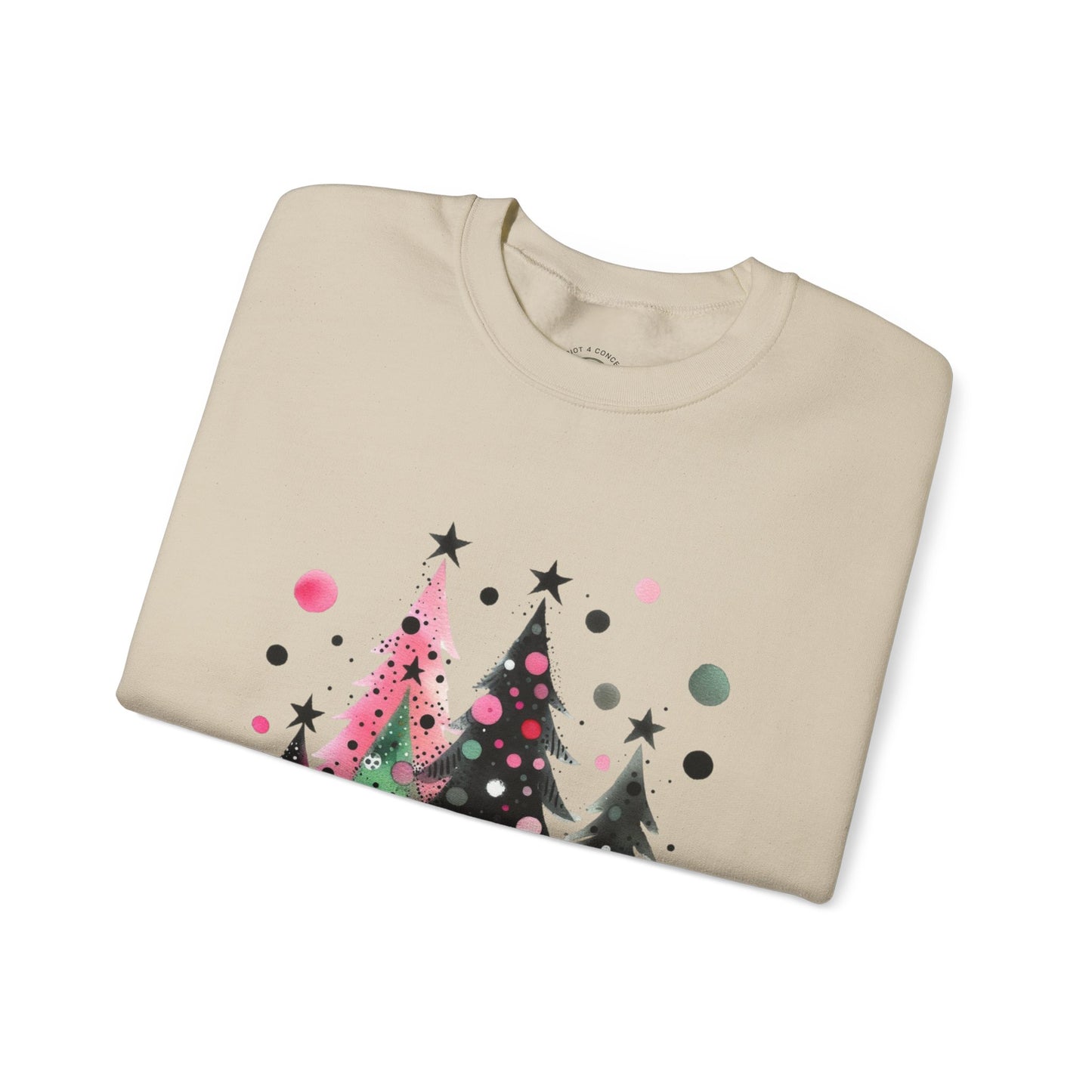 Christmas Tree Crewneck Sweatshirt — Watercolor Holiday Trees Graphic