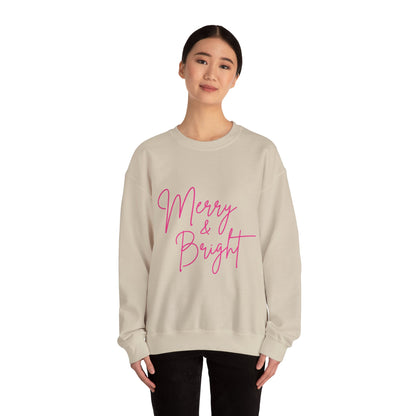 Merry & Bright Crewneck Sweatshirt — Pink Script Holiday Pullover