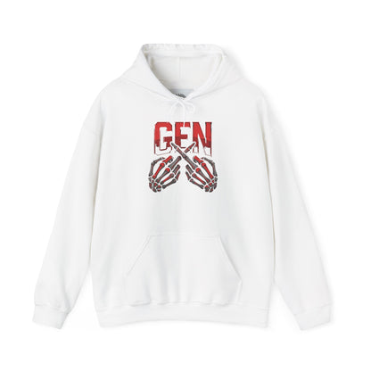 Gen Z Skull Hands Hoodie — 'GEN' Graphic Streetwear Pullover