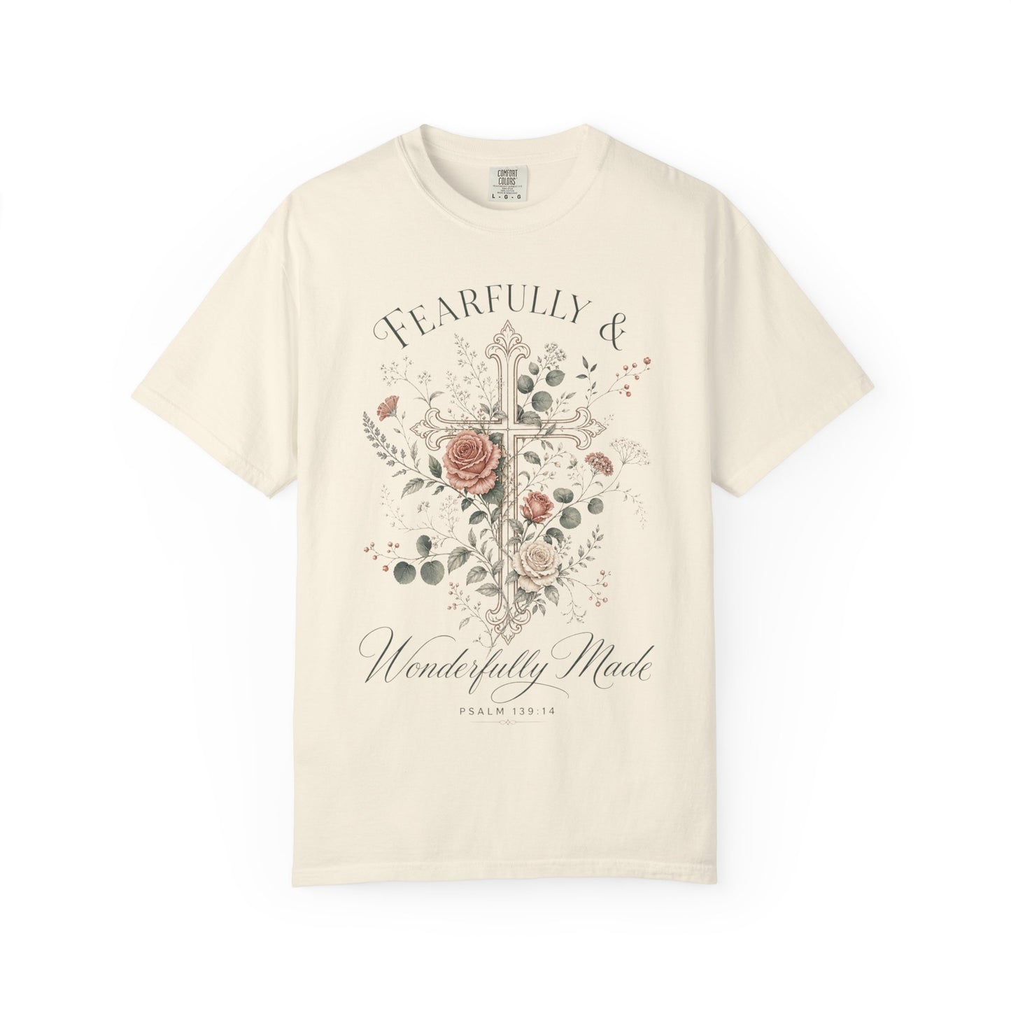 T‑Shirt — "Fearfully & Wonderfully Made" Floral Cross Graphic