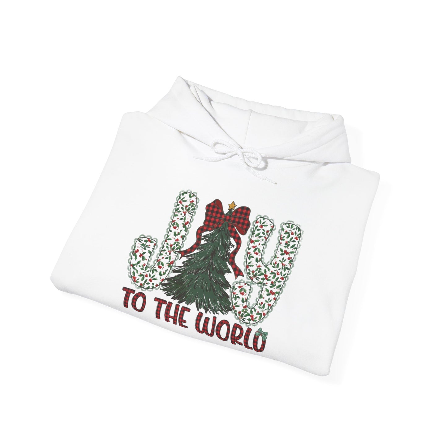 Joy To The World Christmas Hoodie — Festive Tree & Bow Holiday Sweatshirt