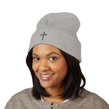 Embroidered Cross Cuffed Beanie — Minimal Faith Knit Hat