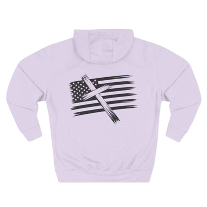 American Flag Cross Hoodie — Christian Patriotic Pullover with Distressed Stars & Stripes
