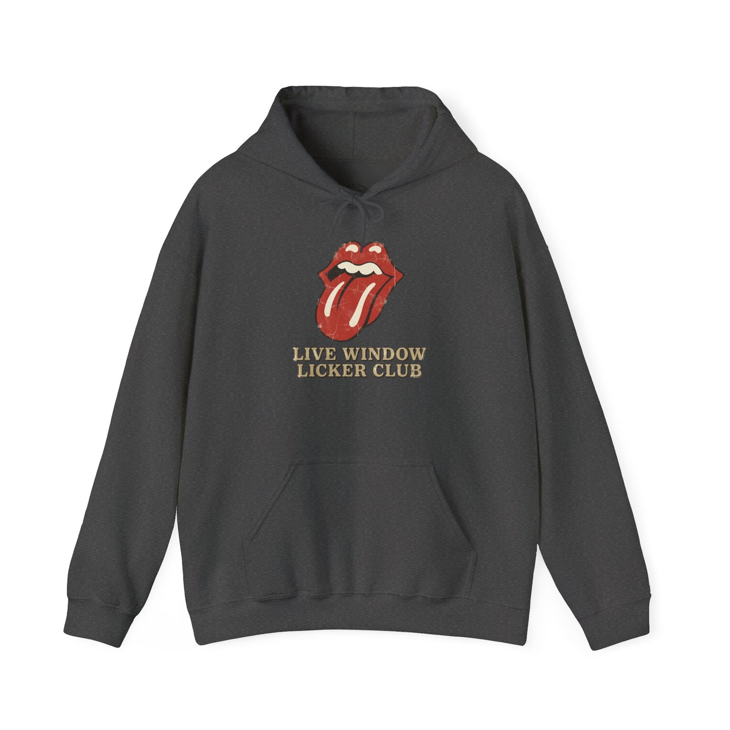 Graphic Hoodie — Retro Tongue Logo “Live Window Licker Club” Streetwear Pullover