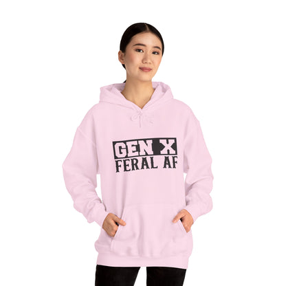 Gen X Feral AF Hoodie — Retro Stencil Graphic Sweatshirt