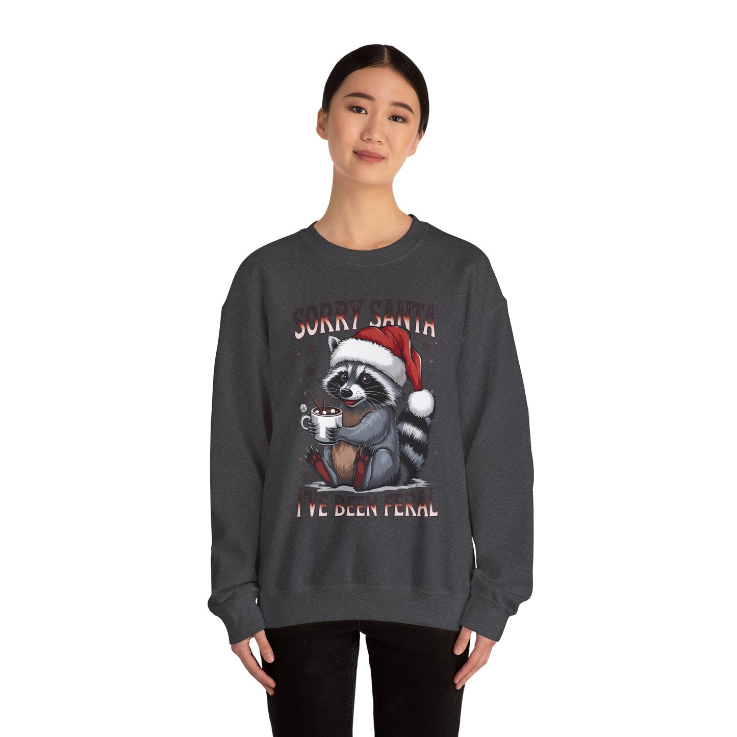 Raccoon Christmas Sweatshirt - "Sorry Santa I've Been Feral" Holiday Crewneck