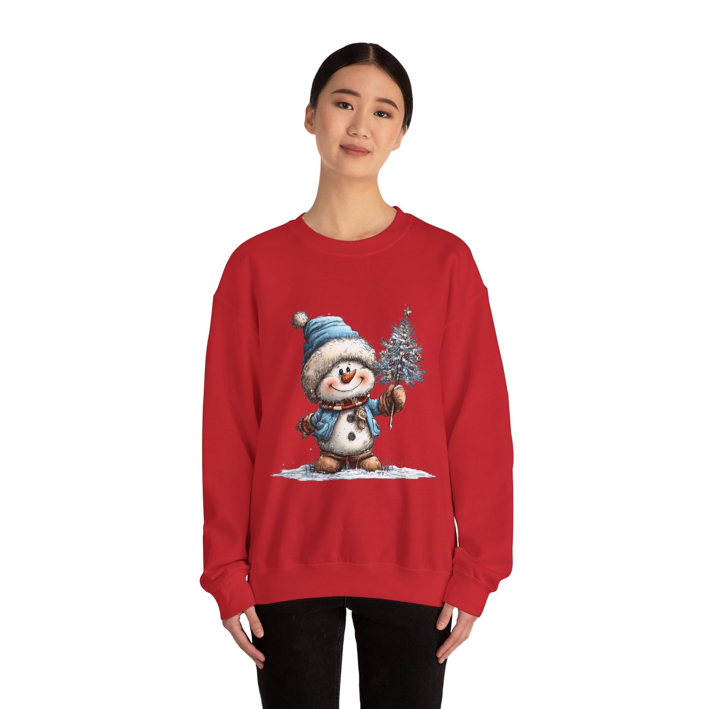 Snowman with Tree Crewneck Sweatshirt — Cute Holiday Kids-Style Winter Pullover