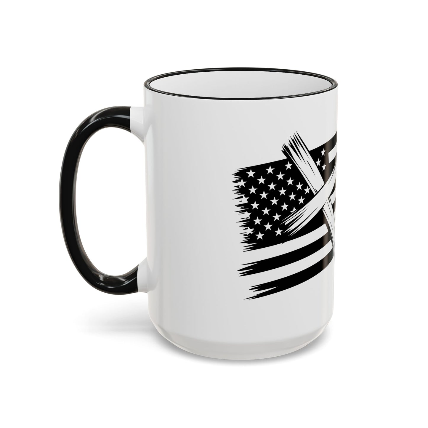 American Flag Brushstroke Cross Mug — Patriotic Christian Coffee Cup (11oz & 15oz)