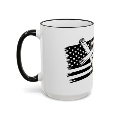 American Flag Brushstroke Cross Mug — Patriotic Christian Coffee Cup (11oz & 15oz)