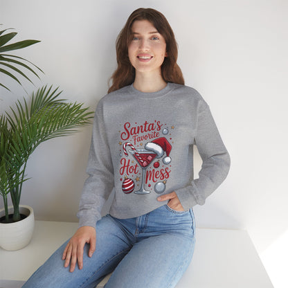 Crewneck Sweatshirt — "Santa's Favorite Hot Mess" Christmas Holiday Sweatshirt