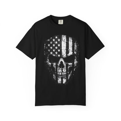 American Flag Skull T-Shirt — Distressed Patriotic Skull Tee
