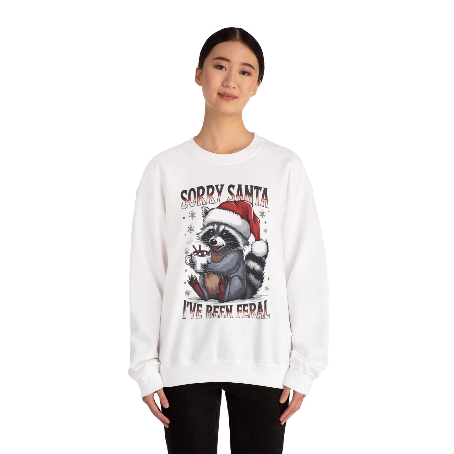 Raccoon Christmas Sweatshirt - "Sorry Santa I've Been Feral" Holiday Crewneck