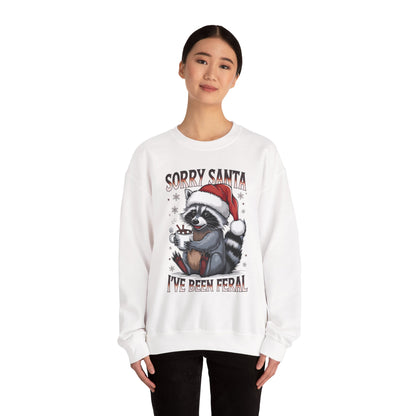 Raccoon Christmas Sweatshirt - "Sorry Santa I've Been Feral" Holiday Crewneck