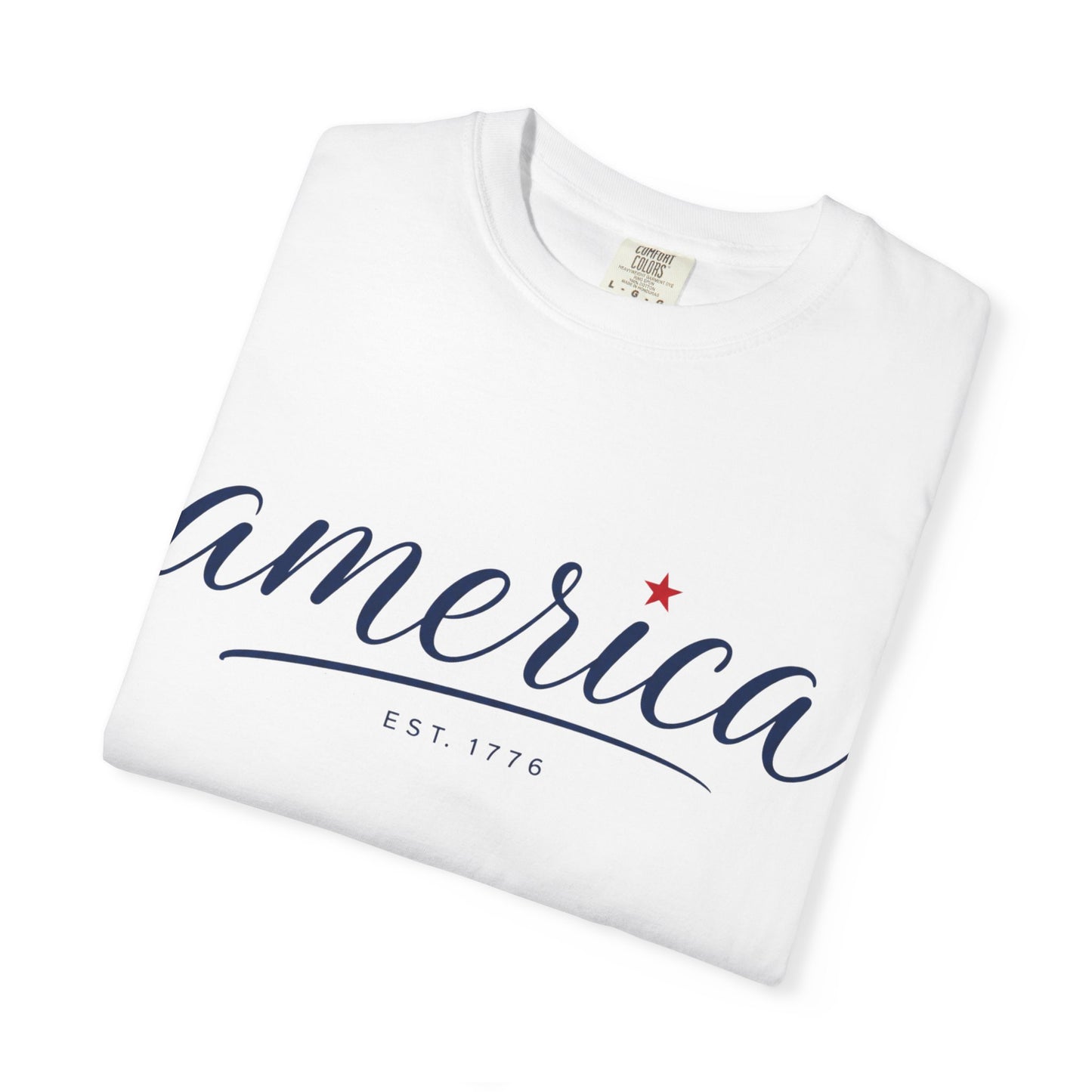 America Script T‑Shirt – Patriotic "America" Graphic Tee (Est. 1776)