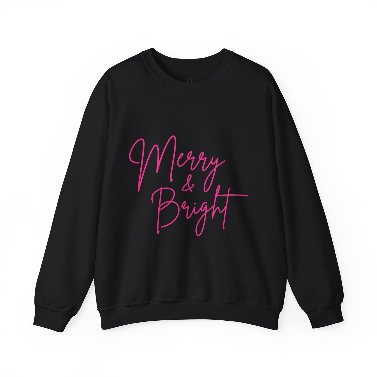 Merry & Bright Crewneck Sweatshirt — Pink Script Holiday Pullover