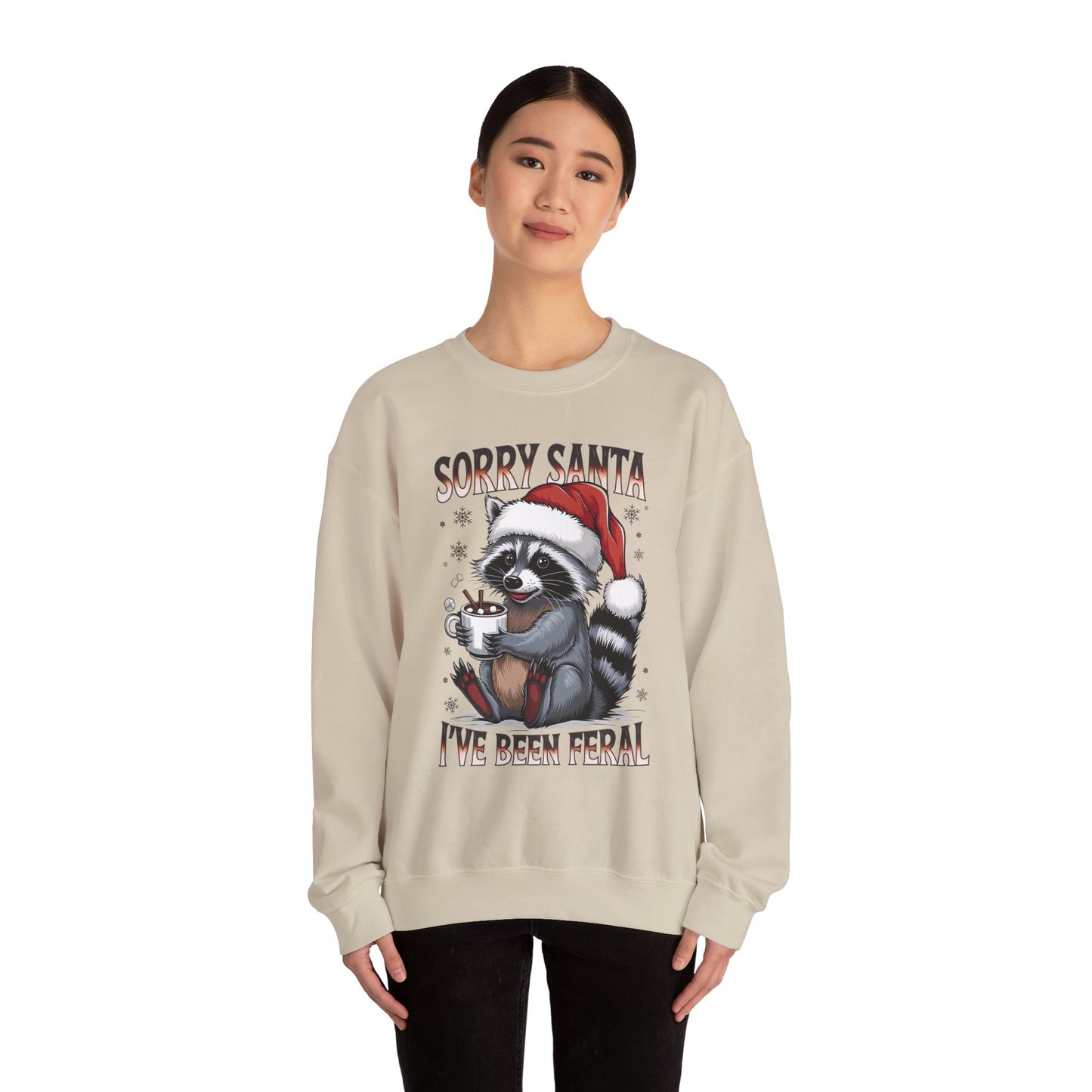 Raccoon Christmas Sweatshirt - "Sorry Santa I've Been Feral" Holiday Crewneck