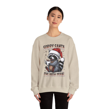 Raccoon Christmas Sweatshirt - "Sorry Santa I've Been Feral" Holiday Crewneck