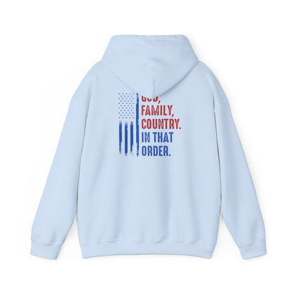 Patriotic "God, Family, Country" Hoodie — American Flag Statement Sweatshirt