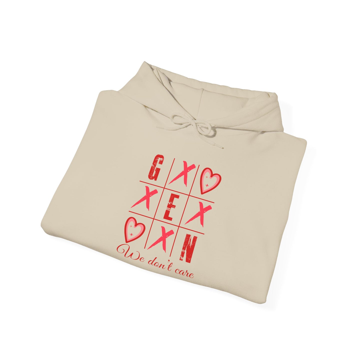 Hoodie — Red XOXO Heart Grid "You Don’t Exist" Graphic Pullover