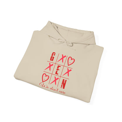 Hoodie — Red XOXO Heart Grid "You Don’t Exist" Graphic Pullover