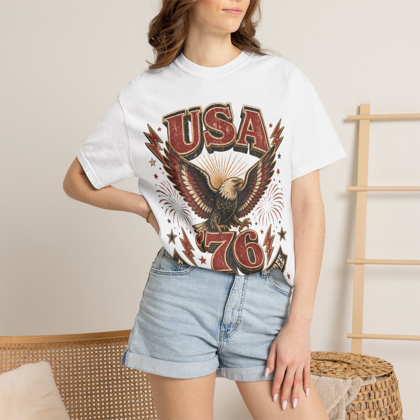 USA ’76 Eagle T-Shirt — Born Free Live Free Patriotic Tee