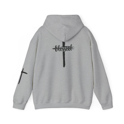 Blessed Cross Hoodie — Christian Faith Pullover with Cross Sleeve Design