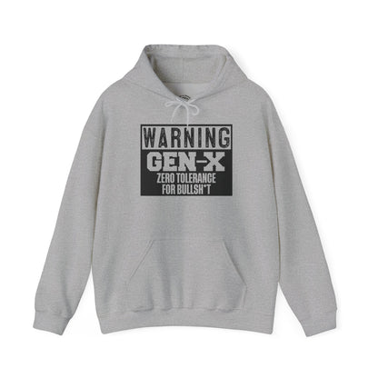 Gen-X Warning Hoodie — "Zero Tolerance for Bullsh*t" Vintage Style Sweatshirt