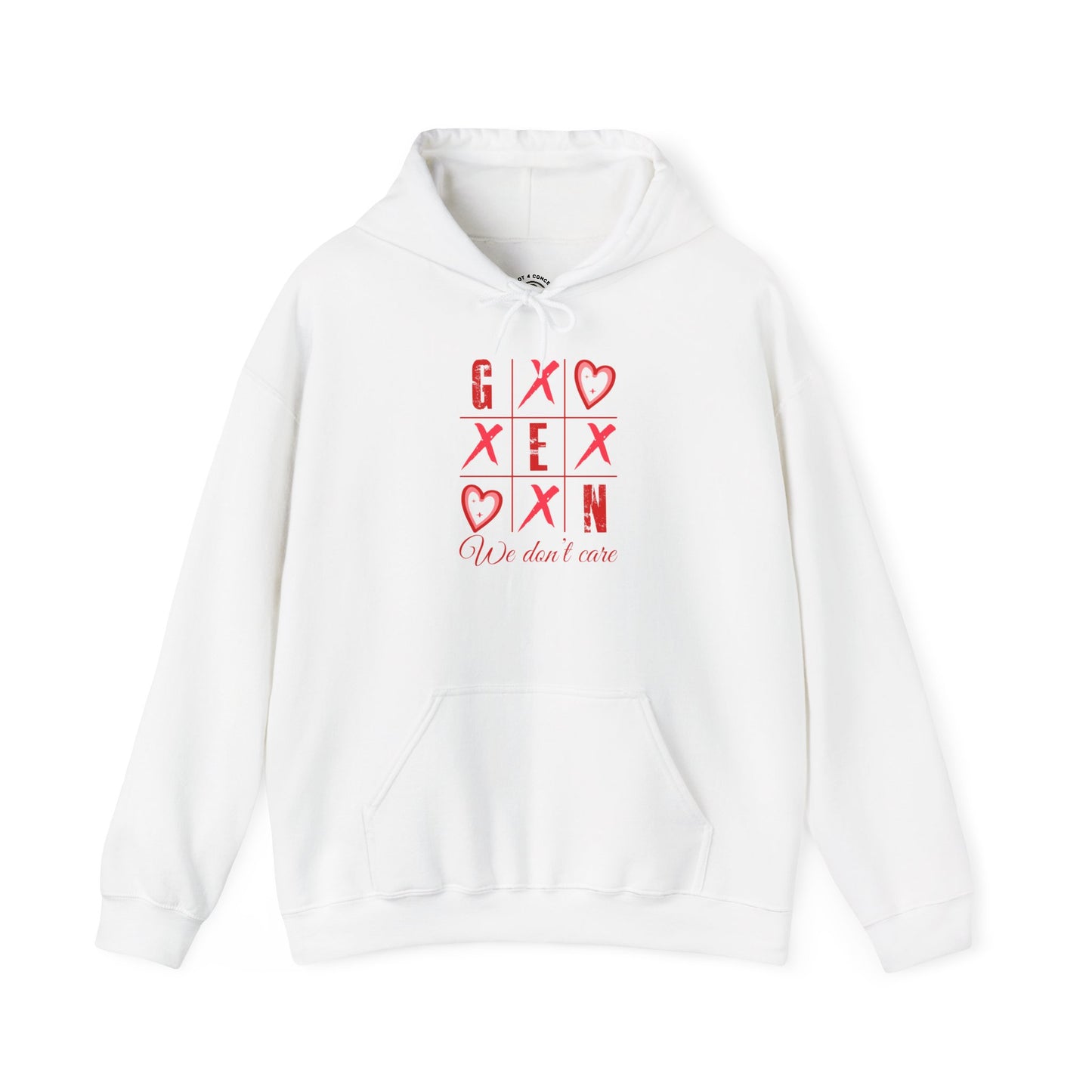 Hoodie — Red XOXO Heart Grid "You Don’t Exist" Graphic Pullover