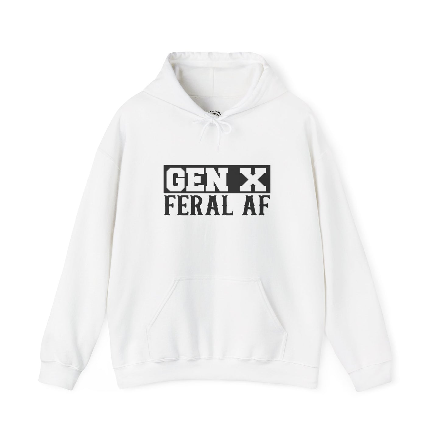 Gen X Feral AF Hoodie — Retro Stencil Graphic Sweatshirt