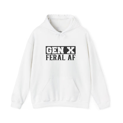 Gen X Feral AF Hoodie — Retro Stencil Graphic Sweatshirt